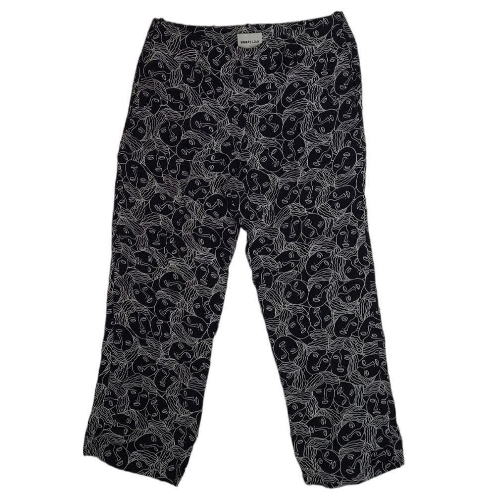 BIMBA Y LOLA black and white faces quirky monochrome cropped pants 36/S‎